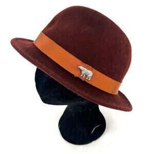 Goorin Bros Burgundy Brown Wool Fedora Hat Bear Silver Pin Detail Size XL